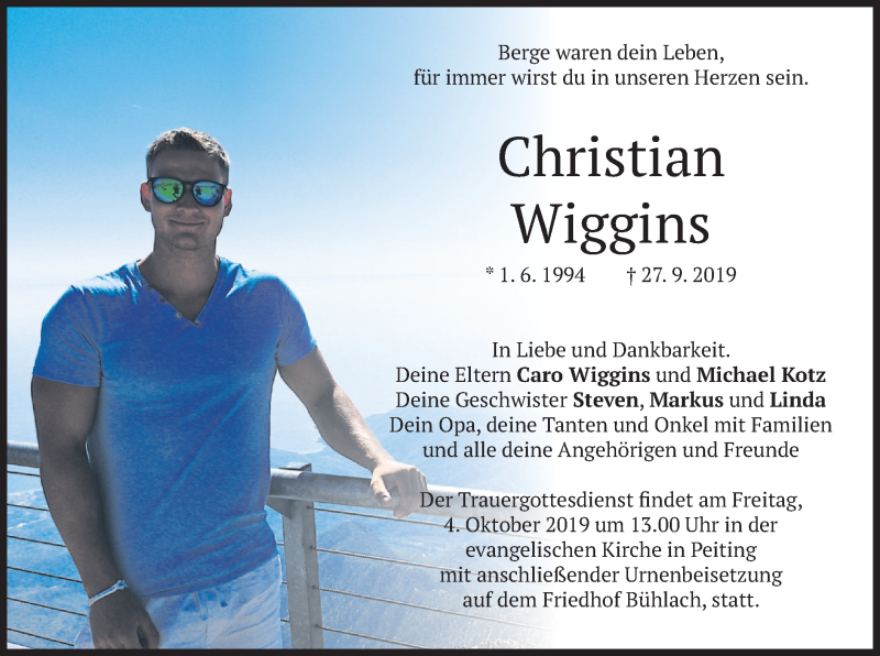  Traueranzeige für Christian Wiggins vom 02.10.2019 aus merkurtz