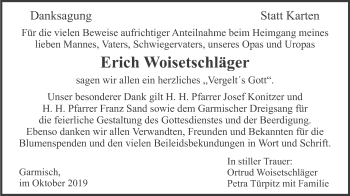 Traueranzeige von Erich Woisetschläger von merkurtz