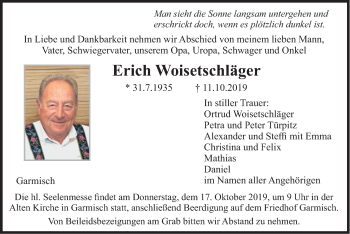 Traueranzeige von Erich Woisetschläger von merkurtz