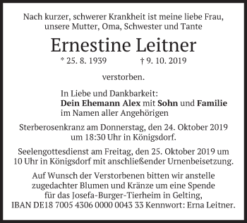Traueranzeige von Ernestine Leitner von merkurtz