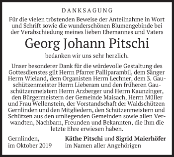 Traueranzeige von Georg Johann Pitschi von merkurtz