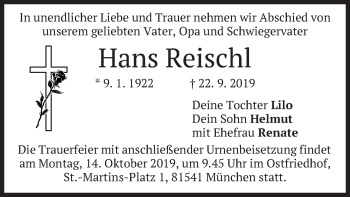 Traueranzeigen Von Hans Reischl | Trauer.merkur.de