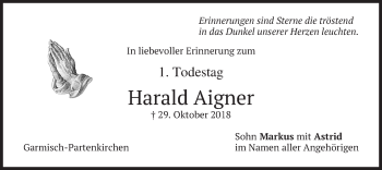 Traueranzeige von Harald Aigner von merkurtz