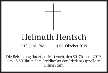 Traueranzeige von Helmuth Hentsch