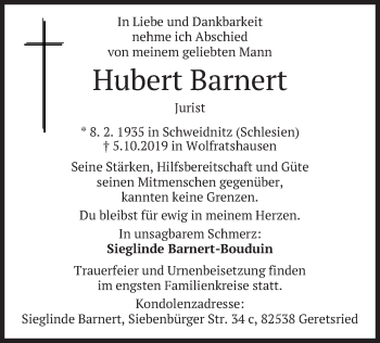 Traueranzeige von Hubert Barnert von merkurtz