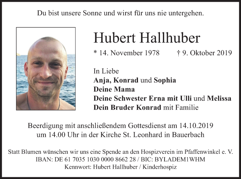  Traueranzeige für Hubert Hallhuber vom 12.10.2019 aus merkurtz