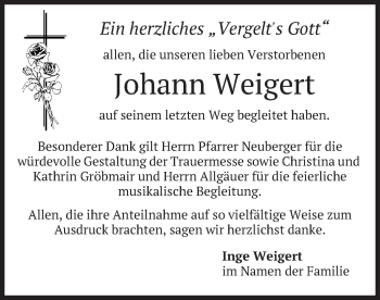 Traueranzeige von Johann Weigert von merkurtz