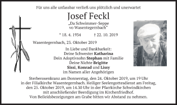 Traueranzeige von Josef Feckl von merkurtz