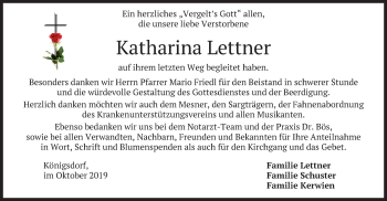Traueranzeige von Katharina Lettner von merkurtz