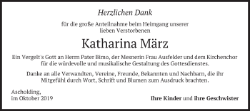 Traueranzeige von Katharina März von merkurtz