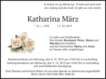 Traueranzeige von Katharina März von merkurtz