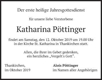Traueranzeige von Katharina Pöttinger von merkurtz