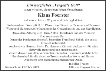 Traueranzeige von Klaus Foerster von merkurtz