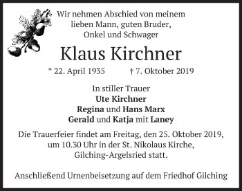 Traueranzeige von Klaus Kirchner