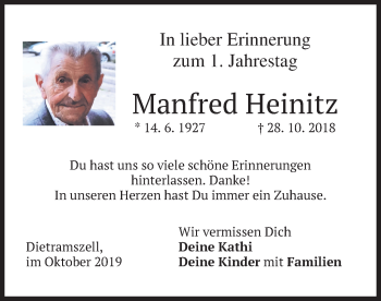 Traueranzeige von Manfred Heinitz von merkurtz