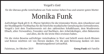 Traueranzeige von Monika Funk von merkurtz