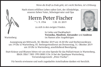 Traueranzeige von Peter Fischer von merkurtz