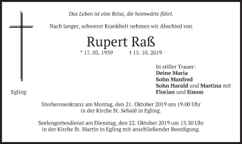Traueranzeige von Rupert Raß von merkurtz