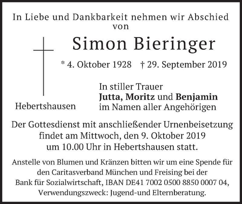  Traueranzeige für Simon Bieringer vom 05.10.2019 aus merkurtz