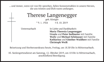 Traueranzeige von Therese Langenegger von merkurtz