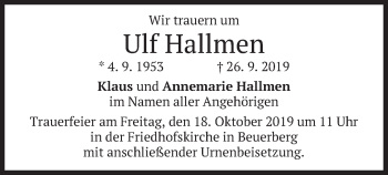 Traueranzeige von Ulf Hallmen von merkurtz