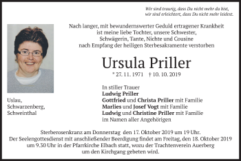Traueranzeige von Ursula Priller von merkurtz