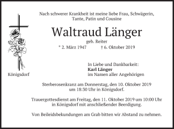 Traueranzeige von Waltraud Länger von merkurtz