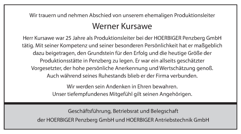  Traueranzeige für Werner Kursawe vom 12.10.2019 aus merkurtz