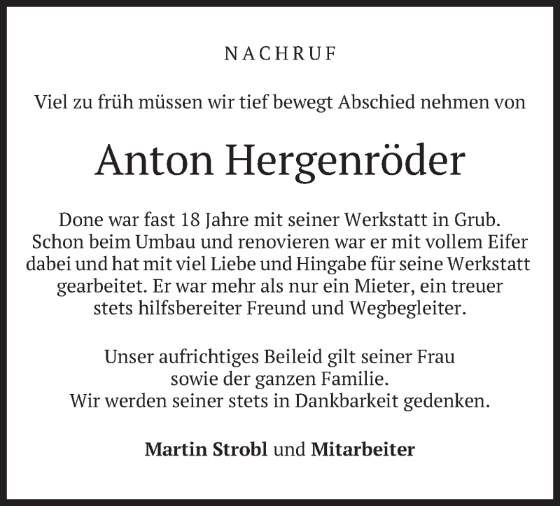  Traueranzeige für Anton Hergenröder vom 12.11.2019 aus merkurtz