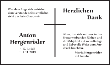 Traueranzeige von Anton Hergenröder von merkurtz