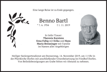 Traueranzeige von Benno Bartl von merkurtz