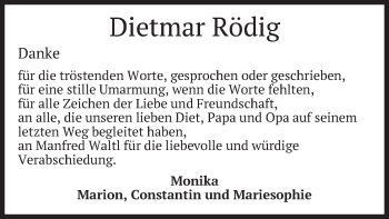 Traueranzeige von Dietmar Rödig von merkurtz