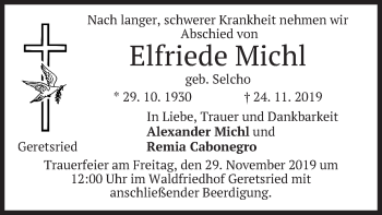 Traueranzeige von Elfriede Michl von merkurtz