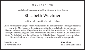 Traueranzeige von Elisabeth Wüchner von merkurtz