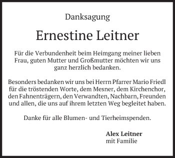 Traueranzeige von Ernestine Leitner von merkurtz