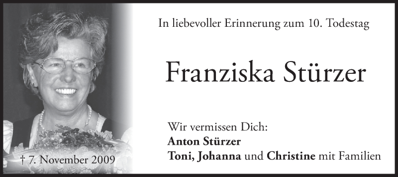  Traueranzeige für Franziska Stürzer vom 07.11.2019 aus merkurtz