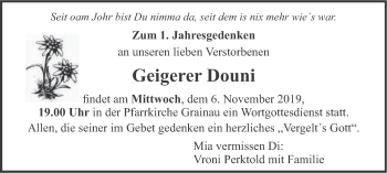 Traueranzeige von Geigerer Douni