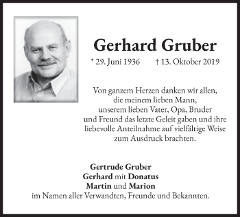 Traueranzeige von Gerhard Gruber