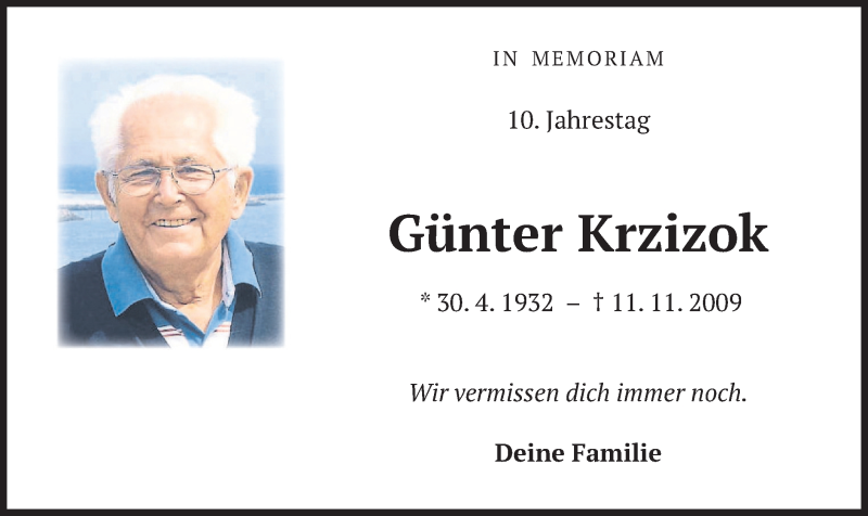  Traueranzeige für Günter Krzizok vom 11.11.2019 aus merkurtz