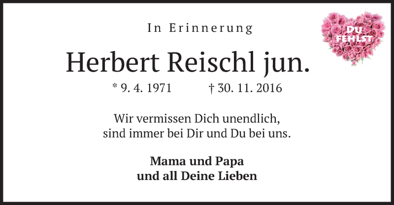  Traueranzeige für Herbert Reischl vom 30.11.2019 aus merkurtz