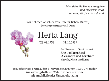 Traueranzeige von Herta Lang von merkurtz