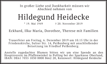 Traueranzeige von Hildegund Heidecke von merkurtz