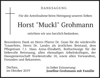 Traueranzeige von Horst Muckl Grohmann
