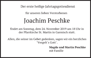 Traueranzeige von Joachim Peschke von merkurtz