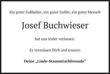 Traueranzeige von Josef Buchwieser von merkurtz