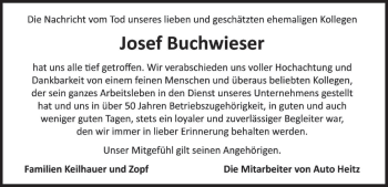 Traueranzeige von Josef Buchwieser von merkurtz