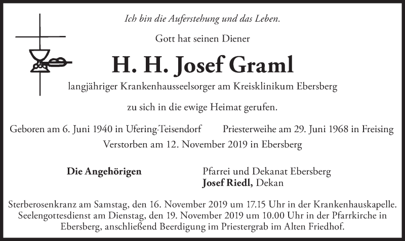  Traueranzeige für Josef Graml vom 15.11.2019 aus merkurtz