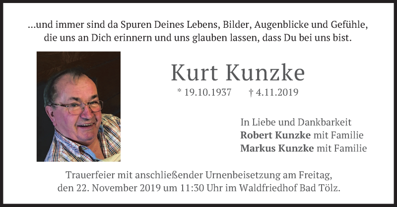 Traueranzeigen von Kurt Kunzke | trauer.merkur.de