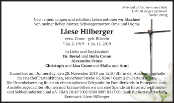 Traueranzeige von Liese Hilberger von merkurtz