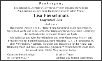 Traueranzeige von Lisa Eierschmalz von merkurtz